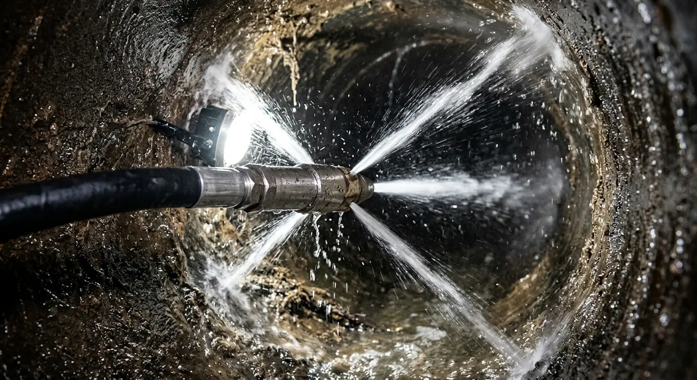 High-pressure hydro jetting nozzle cleaning sewer pipe for Sewer Cleanout in Summerfield